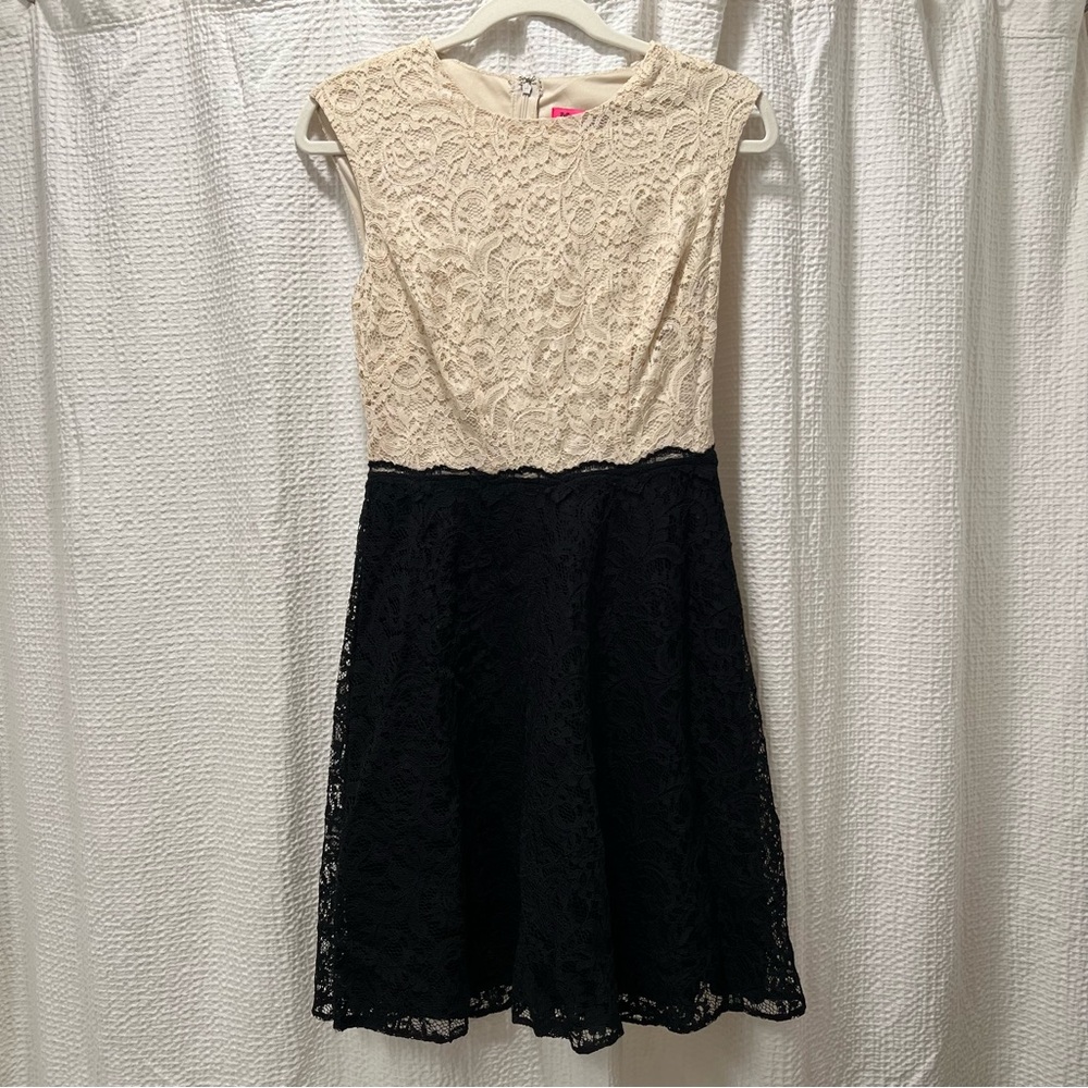 Betsey Johnson Cream and Black Lace Mini Dress